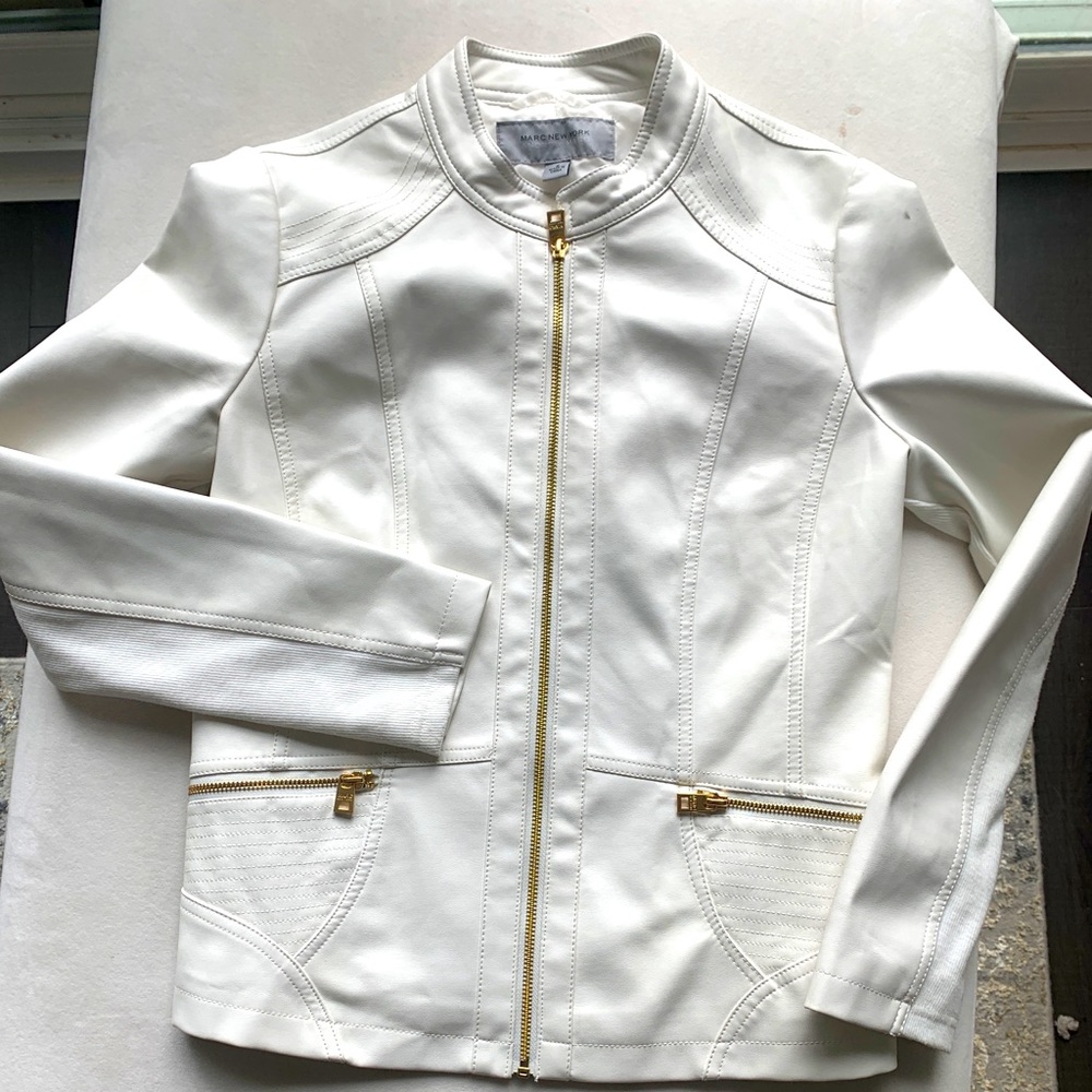 Marc New York Faux Leather Moto Jacket White